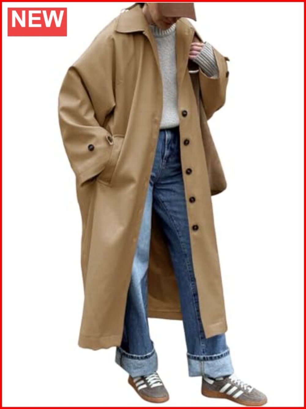 Women's Long Trench Coat Single Breasted Windproof Classic Lapel Overcoat